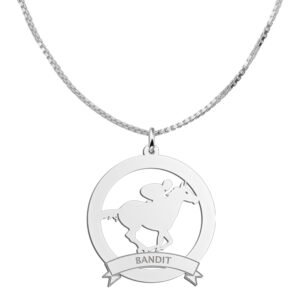 Zilveren Ronde Jockey Hanger met Naam 30 mm | Names4ever - draagvoorbeeld met optionele ketting