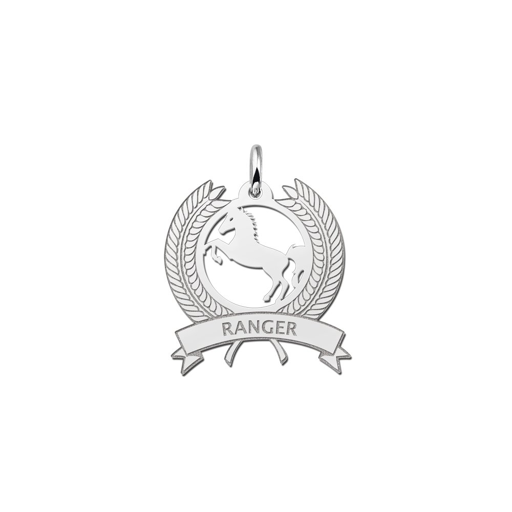Zilveren Krans Hanger met Paard en Naam | Names4ever - hanger zonder ketting