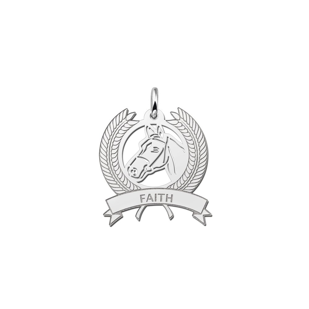 Zilveren Krans Hanger met Paardenhoofd en Naam | Names4ever - hanger zonder ketting