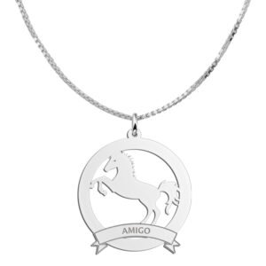 Zilveren Ronde Paard Hanger met Naam 30 mm | Names4ever - draagvoorbeeld met optionele ketting