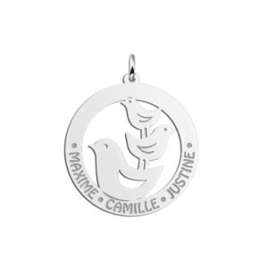 Zilveren Ronde Hanger met Drie Vogels en Namen | Names4ever - hanger zonder ketting