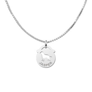 Zilveren Ronde Naamhanger met Hond | Names4ever - draagvoorbeeld met optionele ketting