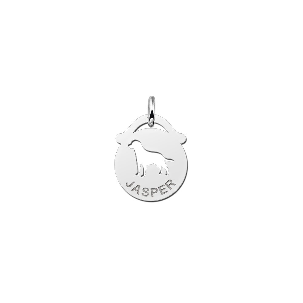 Zilveren Ronde Naamhanger met Hond | Names4ever - hanger zonder ketting
