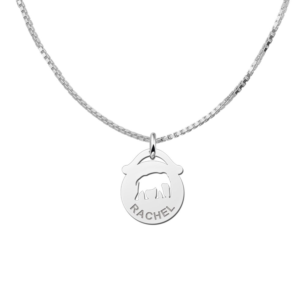 Zilveren Ronde Naamhanger met Olifant | Names4ever - draagvoorbeeld met optionele ketting