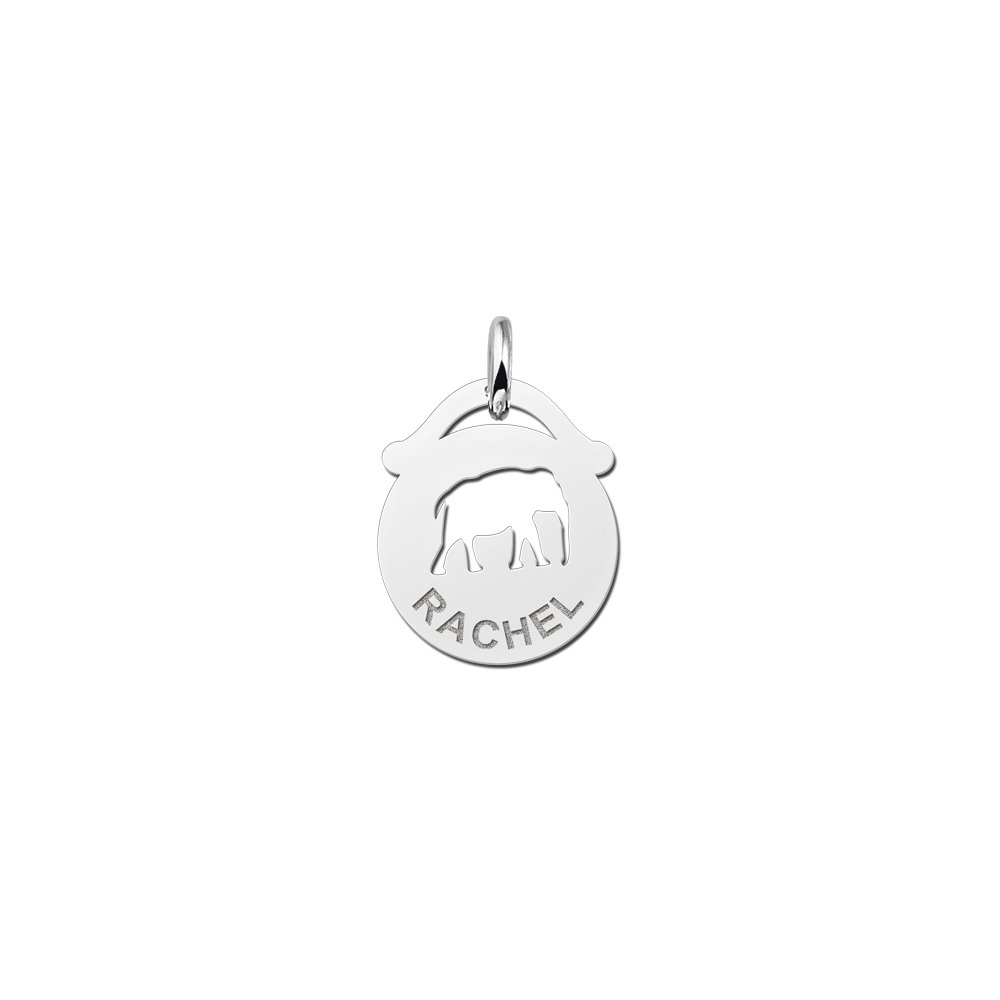 Zilveren Ronde Naamhanger met Olifant | Names4ever - hanger zonder ketting