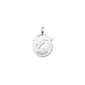 Zilveren Ronde Naamhanger met Poes | Names4ever - hanger zonder ketting