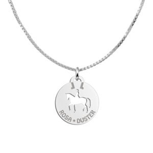 Zilveren Ronde Ruiter Hanger met Namen | Names4ever - draagvoorbeeld met optionele ketting