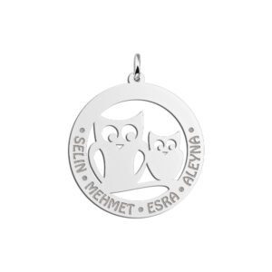 Zilveren Ronde Hanger met Uilen en Namen | Names4ever - hanger zonder ketting