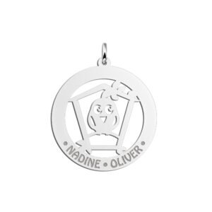 Zilveren Ronde Hanger met Vogelhuisje en Namen | Names4ever - hanger zonder ketting
