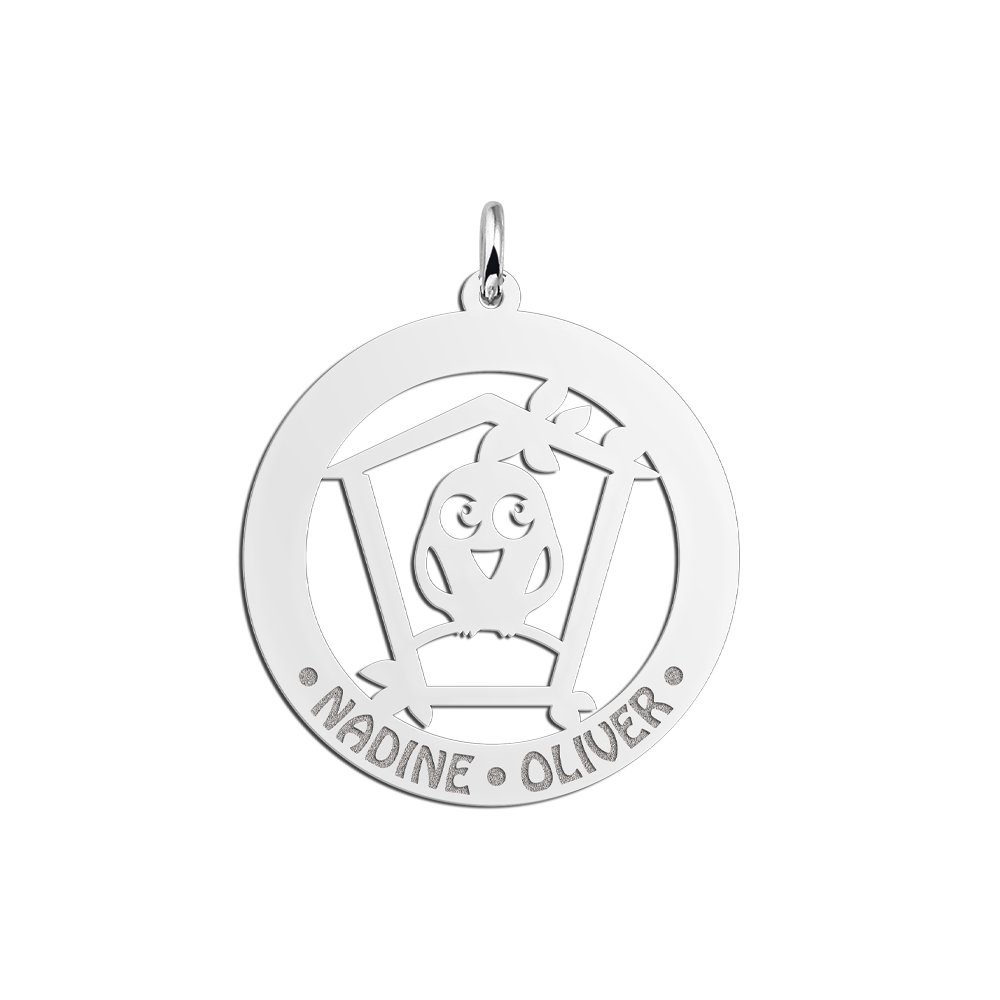 Zilveren Ronde Hanger met Vogelhuisje en Namen | Names4ever - hanger zonder ketting