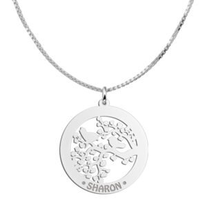 Zilveren Ronde Hanger met Vogeltjes en Namen | Names4ever - draagvoorbeeld met optionele ketting