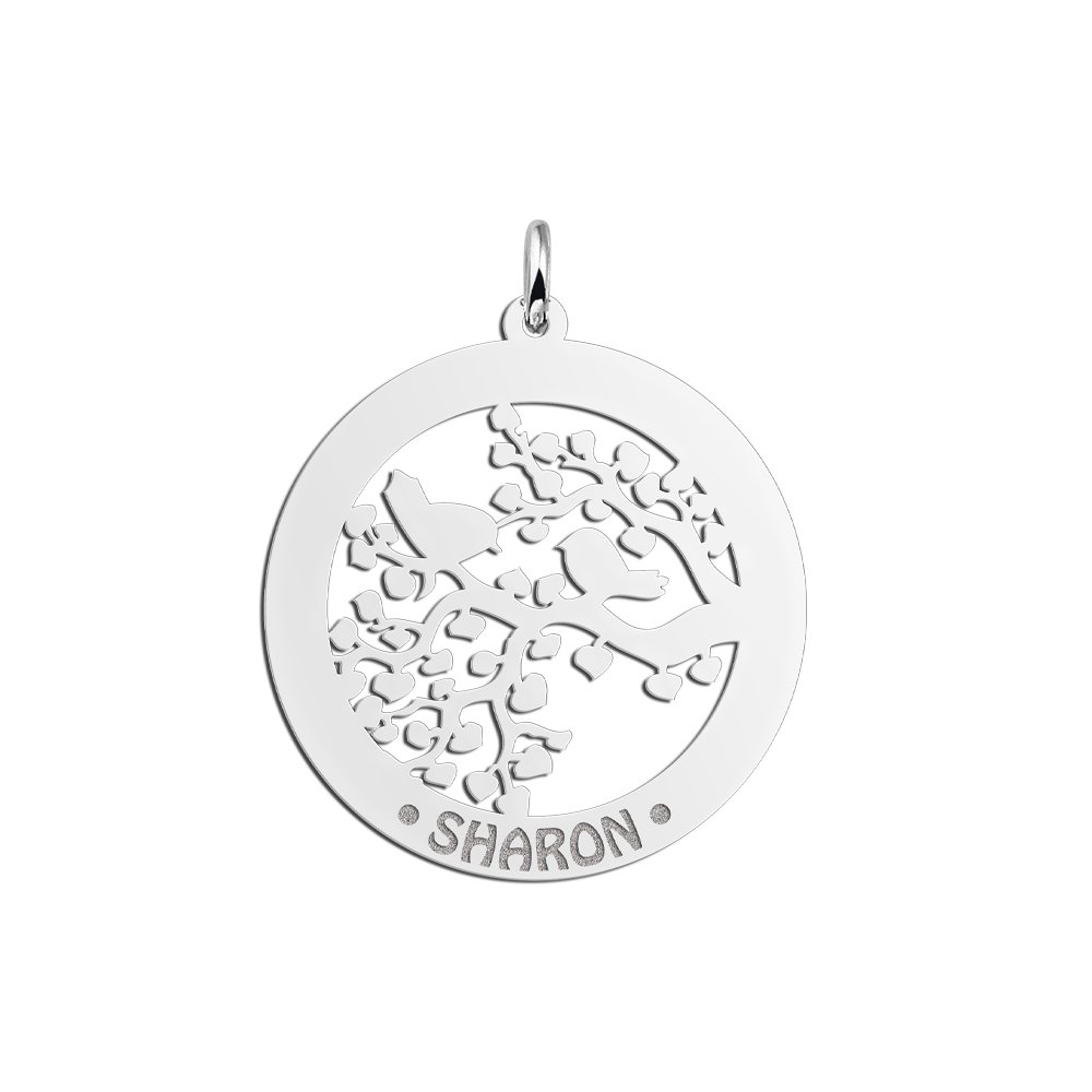 Zilveren Ronde Hanger met Vogeltjes en Namen | Names4ever - hanger zonder ketting