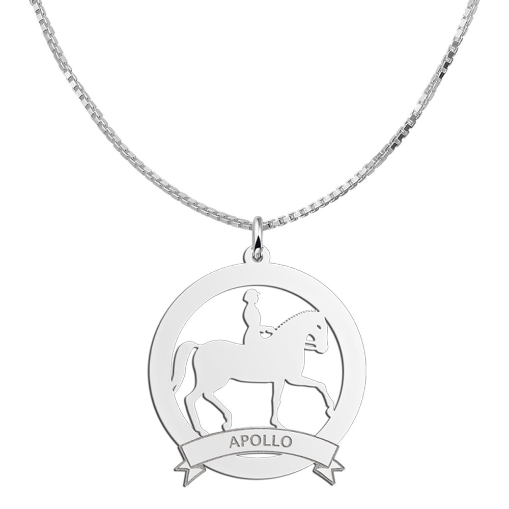 Zilveren Ronde Ruiter Hanger met Naam 30 mm | Names4ever - draagvoorbeeld met optionele ketting