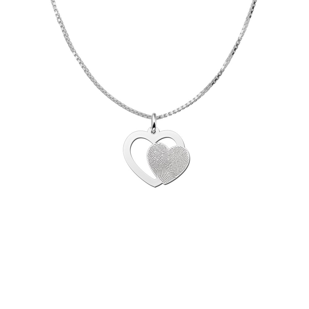 Zilveren dubbele hart hanger met vingerafdruk — afbeelding 2