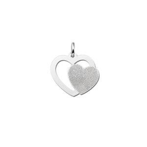 Zilveren dubbele hart hanger met vingerafdruk — afbeelding 1