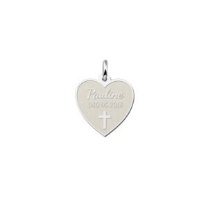 Zilveren Communie Harthanger met Kruis en Naam | Names4ever - hanger zonder ketting