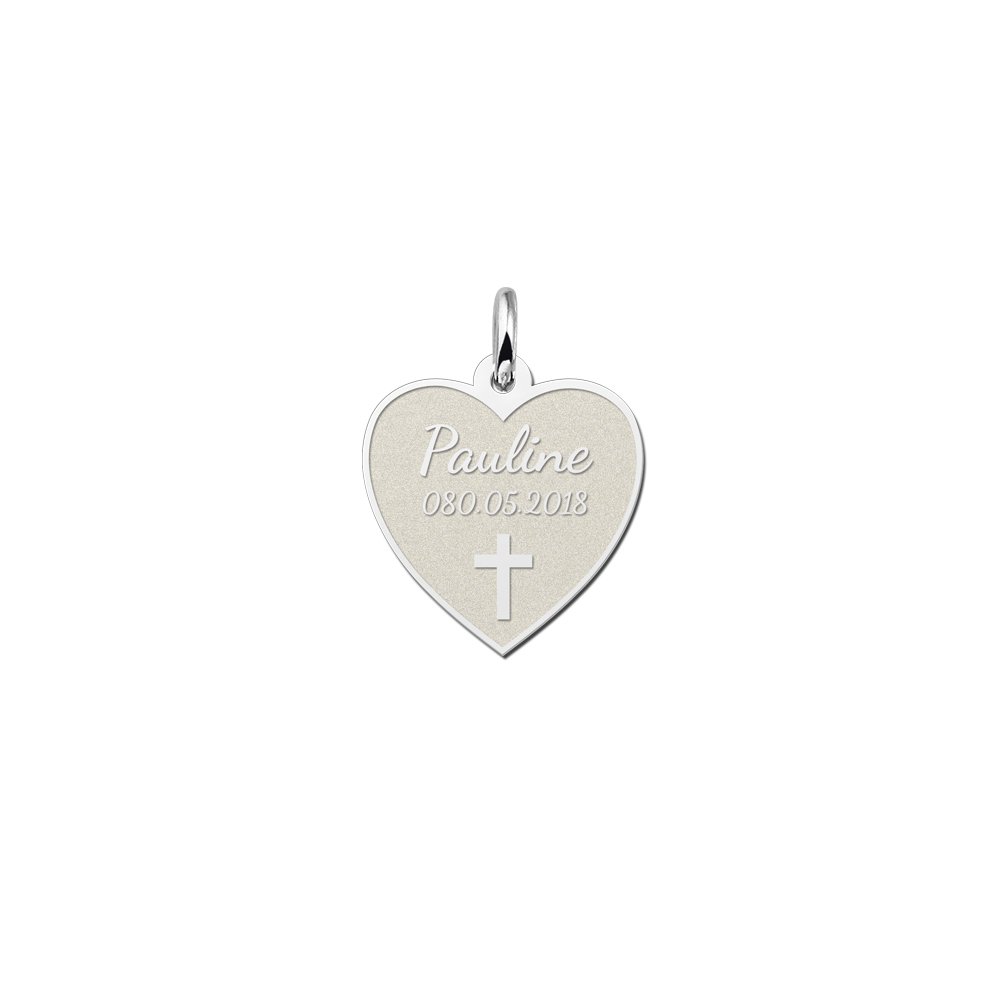 Zilveren Communie Harthanger met Kruis en Naam | Names4ever - hanger zonder ketting