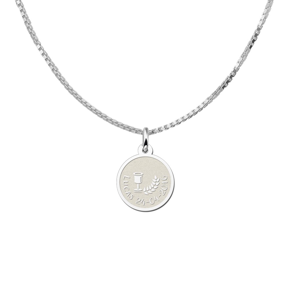 Zilveren Ronde Communiehanger met Brood- en Wijnsymbolen | Names4ever - voorbeeld met optionele ketting