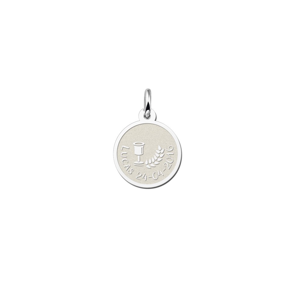 Zilveren Ronde Communiehanger met Brood- en Wijnsymbolen | Names4ever - hanger zonder ketting