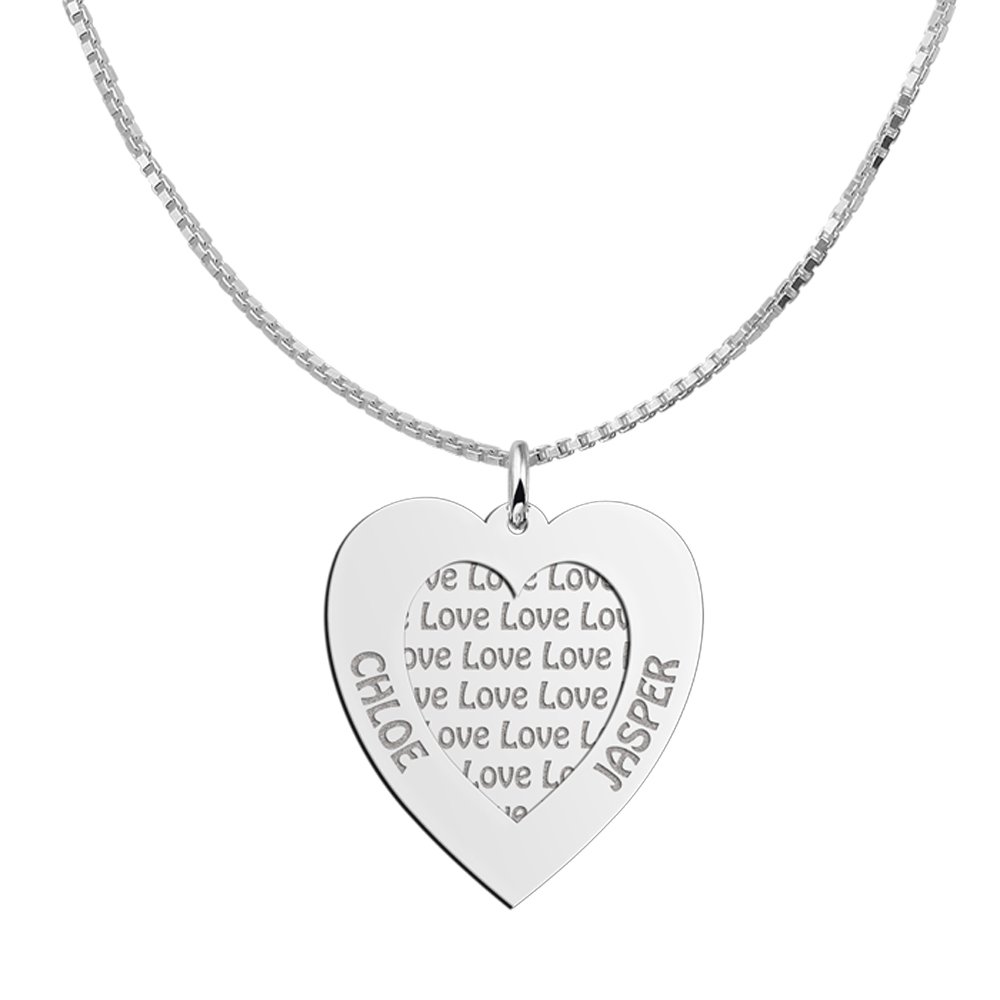 Zilveren familiehanger hart | Names4ever - productvoorbeeld; afgebeelde ketting optioneel