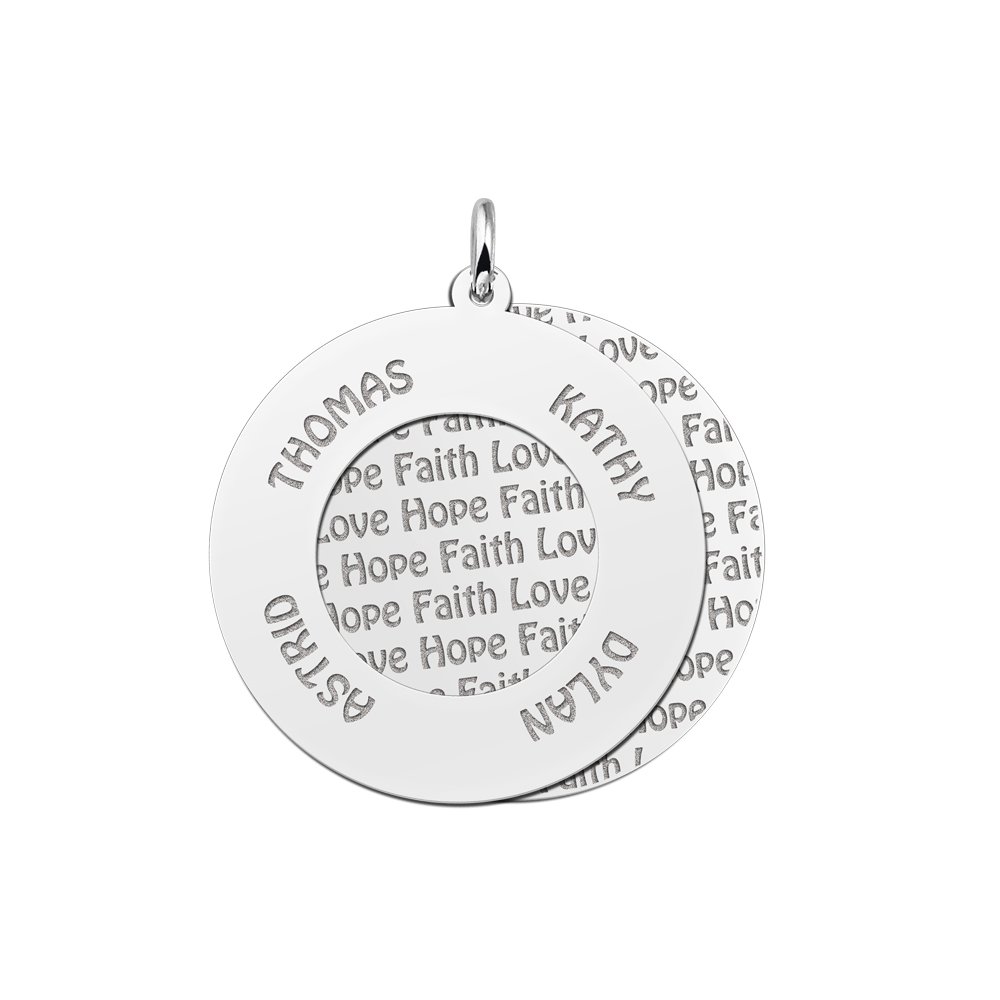 Zilveren familiehanger rond | Names4ever - productvoorbeeld; afgebeelde ketting optioneel