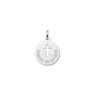 Zilveren Ronde Graveerhanger met Opengewerkt Kruis | Names4ever - hanger zonder ketting