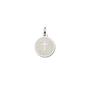 Zilveren Ronde Communiehanger met Kruis en Tekst | Names4ever - hanger zonder ketting