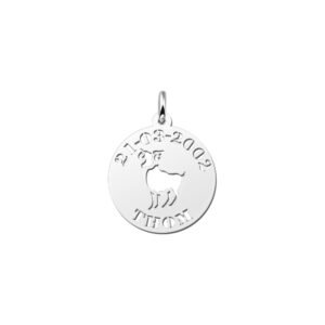 Zilveren Ronde Sterrenbeeldhanger Ram met Naam en Datum | Names4ever - hanger zonder ketting