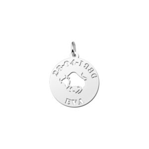Zilveren Ronde Sterrenbeeldhanger Stier met Naam en Datum | Names4ever - hanger zonder ketting