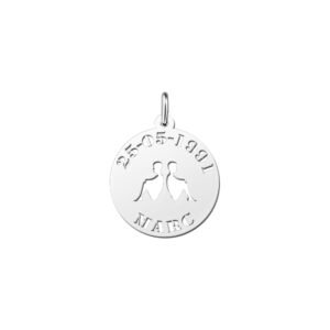 Zilveren Ronde Sterrenbeeldhanger Tweelingen met Naam en Datum | Names4ever - hanger zonder ketting