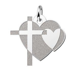 Zilveren Hanger Hart en Kruis — hanger zonder ketting — afbeelding 1