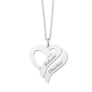 Zilveren hanger in hartvorm met twee namen | Names4ever - productvoorbeeld; afgebeelde ketting optioneel