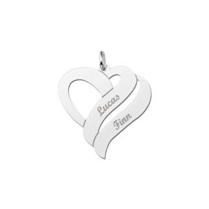 Zilveren hanger in hartvorm met twee namen | Names4ever - productvoorbeeld; afgebeelde ketting optioneel