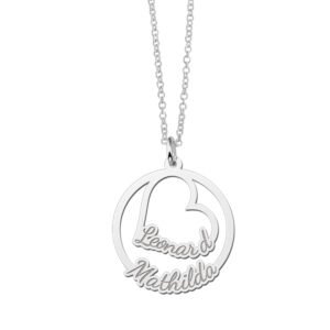 Zilveren hanger met hart en twee namen | Names4ever - productvoorbeeld; afgebeelde ketting optioneel