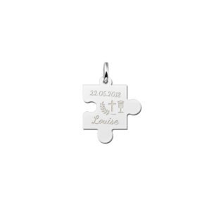 Zilveren Communie Puzzelhanger met Naam en Datum | Names4ever - hanger zonder ketting