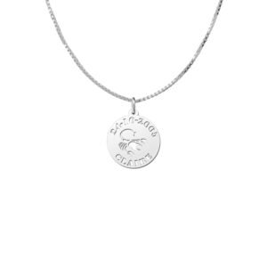 Zilveren Ronde Sterrenbeeldhanger Schorpioen met Naam en Datum | Names4ever - voorbeeld met optionele ketting