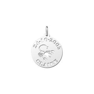 Zilveren Ronde Sterrenbeeldhanger Schorpioen met Naam en Datum | Names4ever - hanger zonder ketting