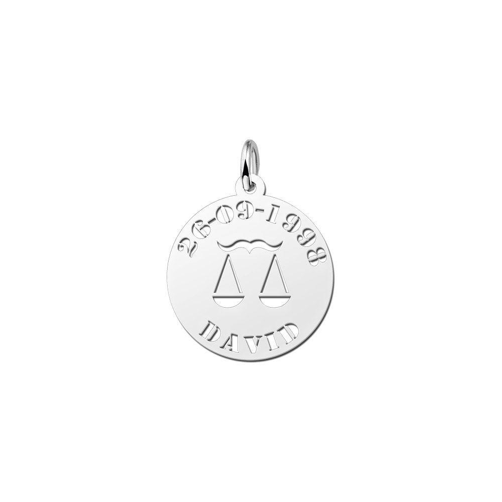 Zilveren Ronde Sterrenbeeldhanger Weegschaal met Naam en Datum | Names4ever - hanger zonder ketting