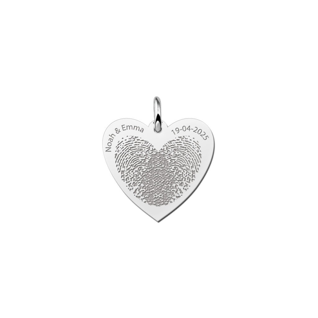 Zilveren hart hanger met 2 vingerafdrukken en namen — afbeelding 1