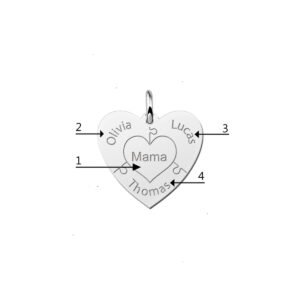 Zilveren hart hanger met puzzelstukjes en namen | Names4ever - productvoorbeeld; afgebeelde ketting optioneel