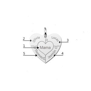 Zilveren hart hanger met puzzelstukjes en namen | Names4ever - productvoorbeeld; afgebeelde ketting optioneel