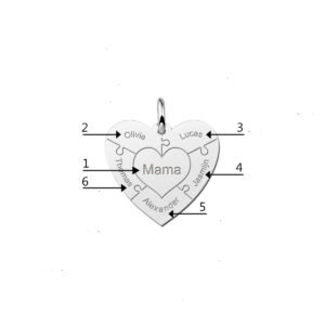 Zilveren hart hanger met puzzelstukjes en namen | Names4ever - productvoorbeeld; afgebeelde ketting optioneel