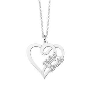 Zilveren hart hanger met twee namen | Names4ever - productvoorbeeld; afgebeelde ketting optioneel