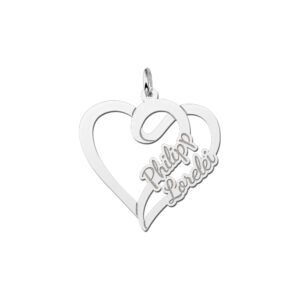 Zilveren hart hanger met twee namen | Names4ever - productvoorbeeld; afgebeelde ketting optioneel