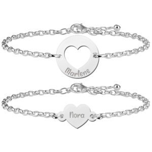 Zilveren hartjes armband set met namen - Names4ever ZNA160