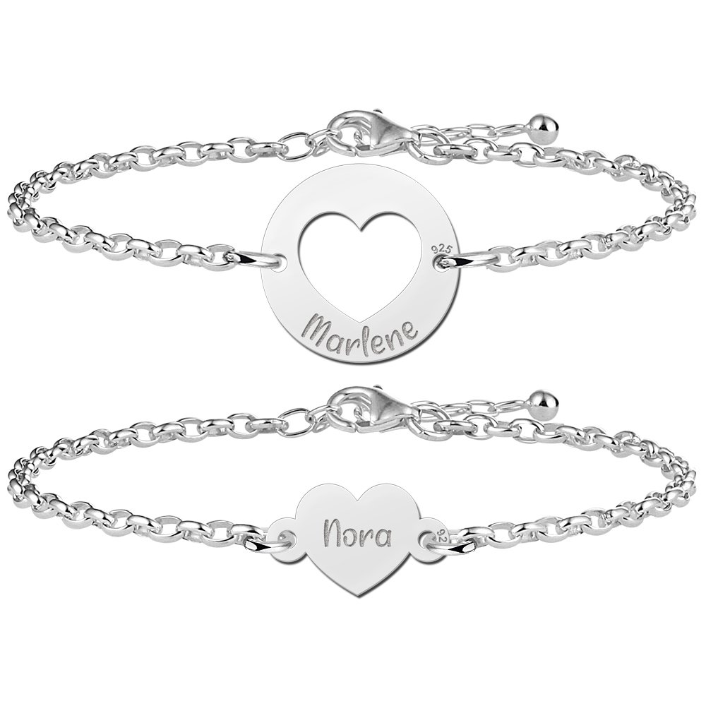Zilveren hartjes armband set met namen - Names4ever ZNA160