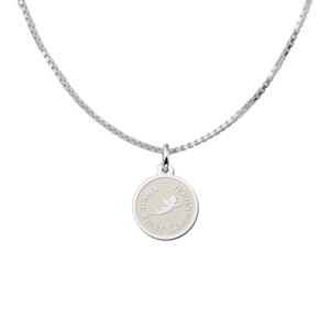 Zilveren Ronde Communiehanger met Engel en Tekst | Names4ever - voorbeeld met optionele ketting