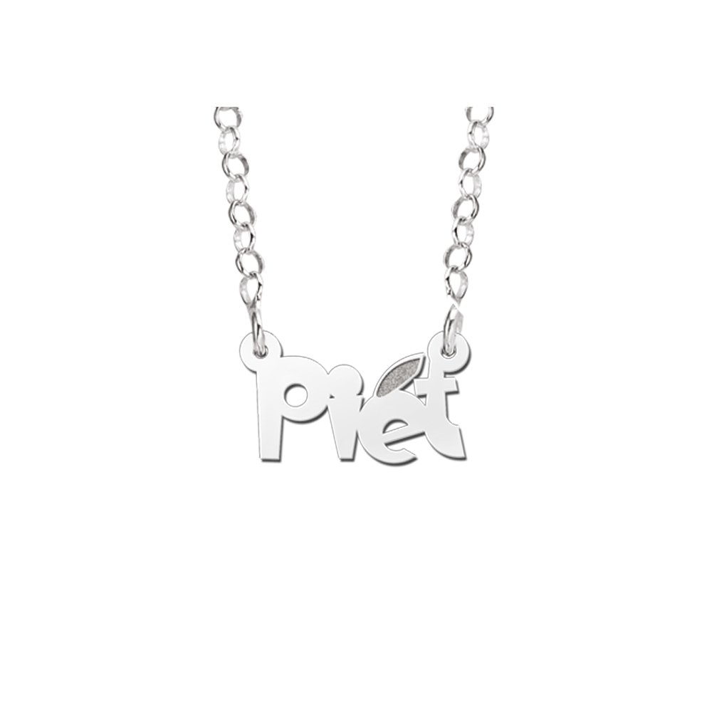 Zilveren Kindernaamketting Piet met Veer | Names4ever - voorbeeldfoto