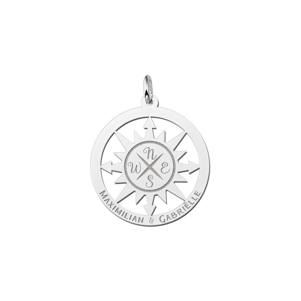 Zilveren kompas hanger | Names4ever - productvoorbeeld; afgebeelde ketting optioneel