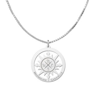 Zilveren kompashanger groot | Names4ever - productvoorbeeld; afgebeelde ketting optioneel